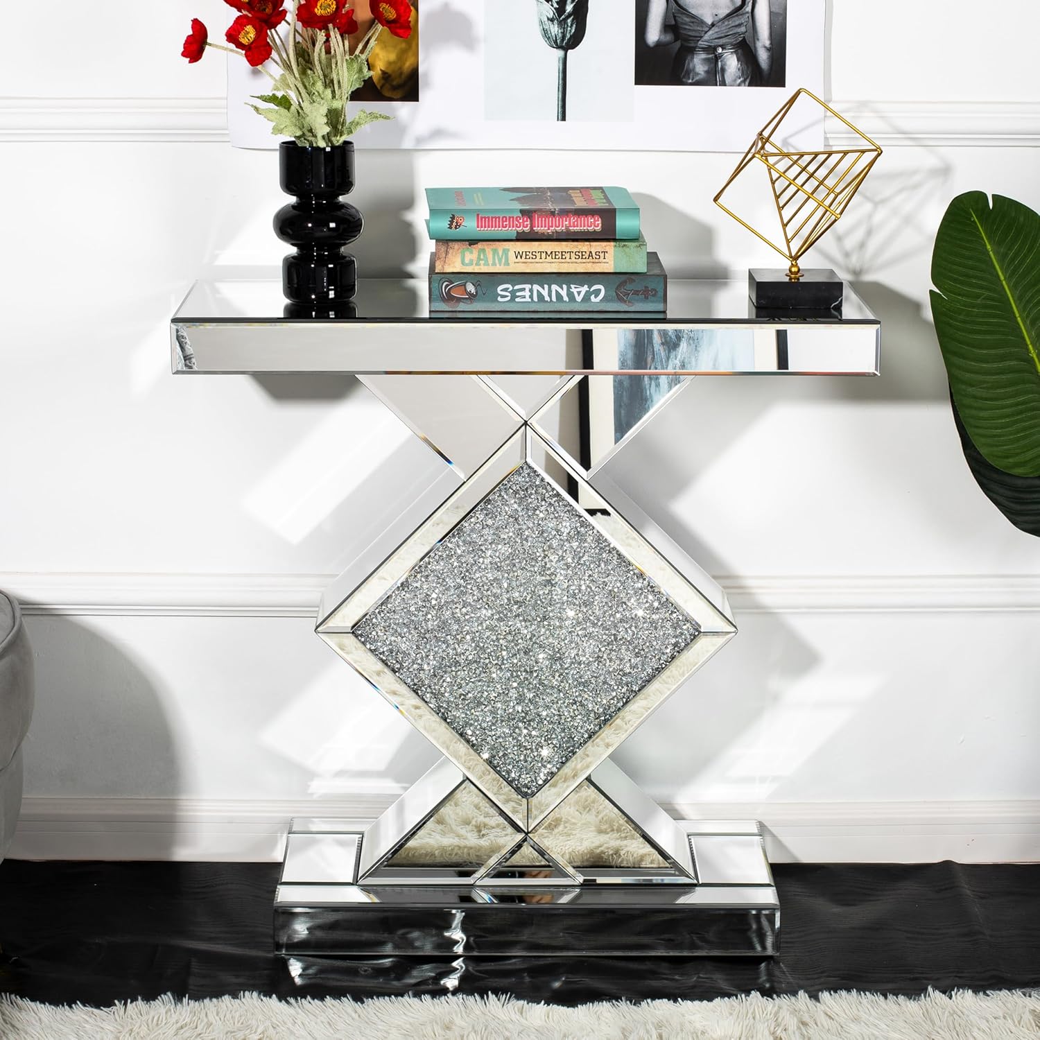 Mirrored console table and side table set