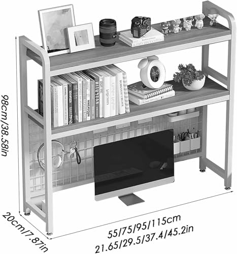 Desktop Bookshelf for Computer Desk - 2-Tier Multipurpose Countertop Hutch Bookshelf, Metal Desk Shelf Bookcase with Grid Panel, Freestanding Countertop Storage Organizer Rack, for Office Dorm ( Size