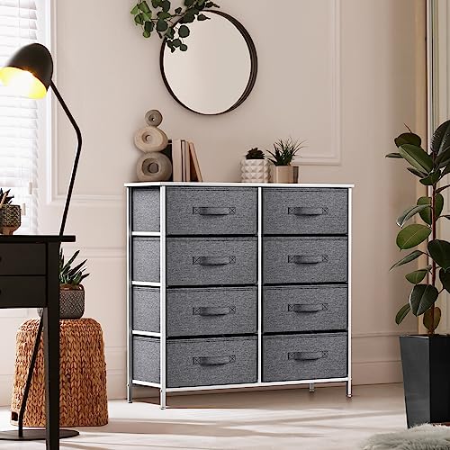Sorbus Dresser with 8 Drawers - Chest Organizer Unit with Steel Frame Wood Top & Handle Easy Pull Fabric Bins for Clothes - Large Storage Furniture for Bedroom, Hallway, Living Room, Nursery & Closet