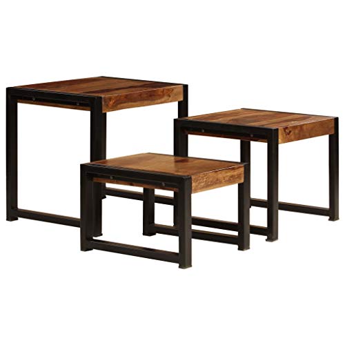 Nesting Tables 3 pcs,Nesting Side Tables,Square Table,Wood Nesting Tables,Sofa Table,Tables for Bedroom,for Family,Living Room, Small Spaces,Solid Sheesham Wood