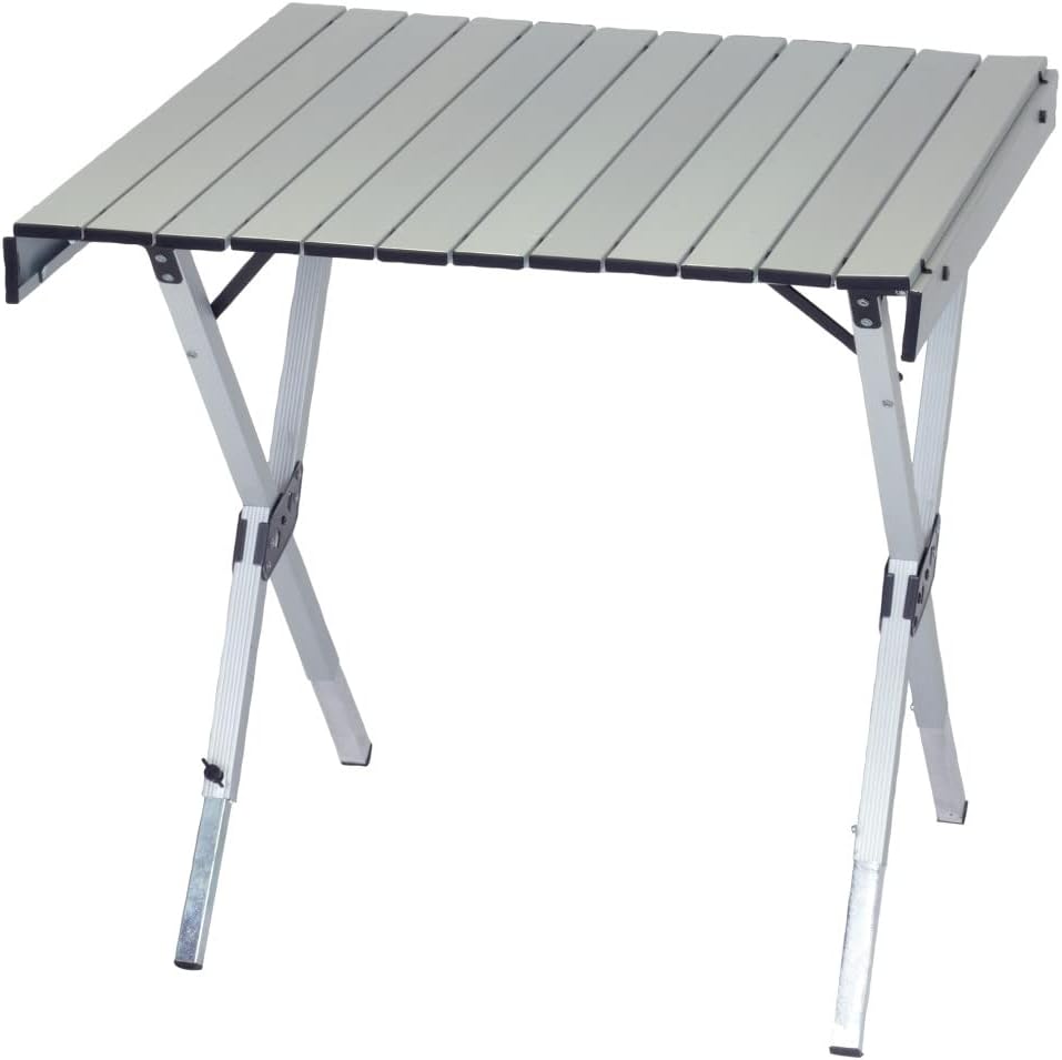 RIO Brands Gear Compact Expandable Outdoor and Camping Aluminum Roll-Top Heat Dissipating Picnic Table, Silver, 2 in 1
