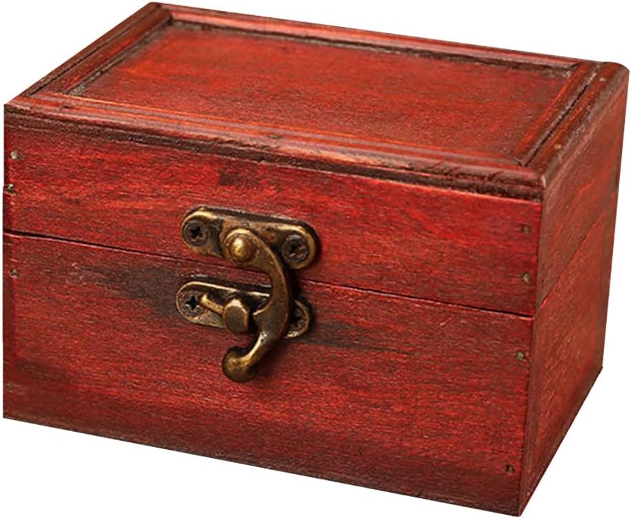 Amosfun Wooden Treasure Chest Boxes Mini Vintage Trunk with Brass Lock For Jewelry Keepsakes Coin Collection Or Home Decoration