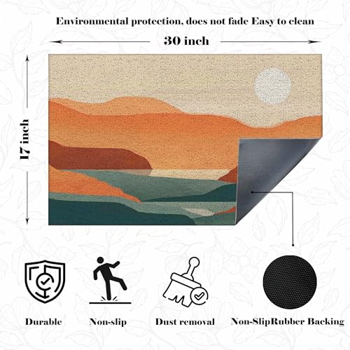 Boho Door Mat - Boho Sun Mountain Front Door Mats Outdoor, Boho Welcome Mat, Boho Door Mat Doormat Outdoor Indoor Entrance, Indoor Door Mats for Entryway, Boho Home Decor, 17x30 Inch