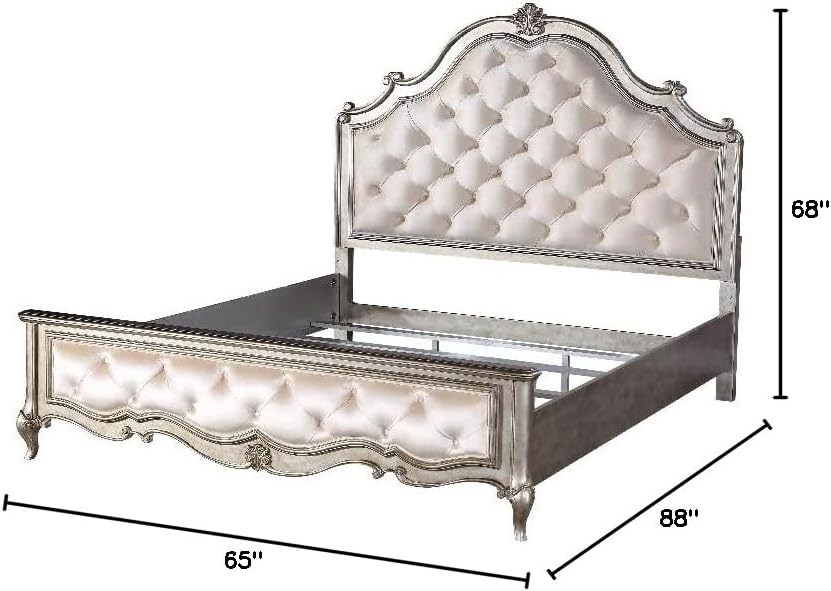 Acme Esteban Queen Tufted Panel Bed in Silver Velvet