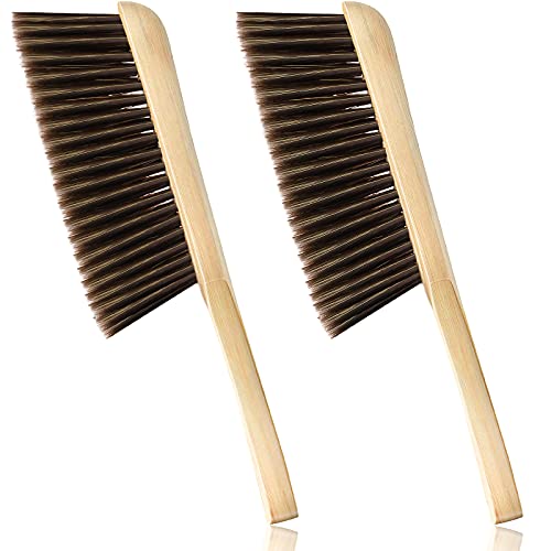 2 Pieces Wooden Bench Brushes Fireplace Brush Horse Hair Bench Brush Soft Bristles Long Wood Handle Dust Brush for Hearth Tidy Car Home Workshop Woodworking (Gray, Brown)