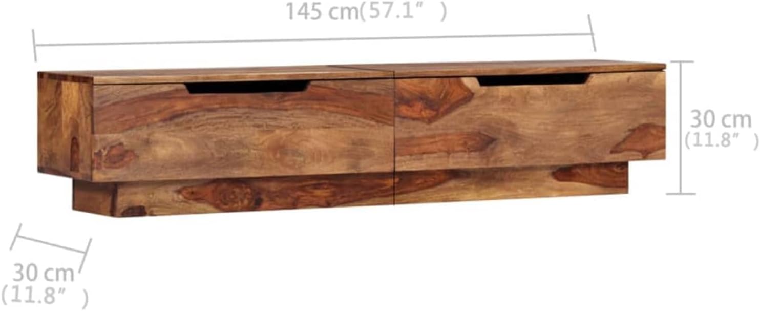 Tidyard TV Stand with 2 Storage Drawers Sheesham Wood Television Cabinet Sofa End Side Table for Living Room Bedroom 57.1 x 11.8 x 11.8 in
