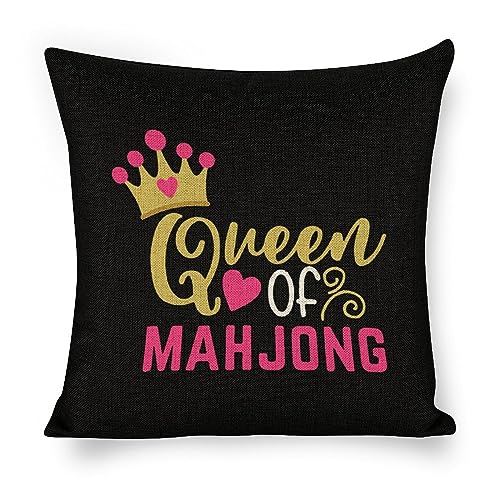 Mahjong Queen Decorative Throw Pillow Covers Flax Cushion Protect Case for Sofa Bedroom