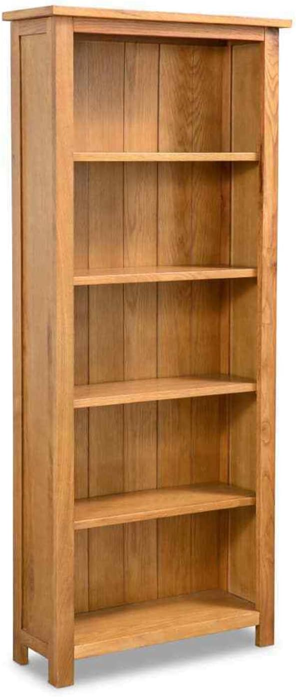Brown 5 Tier Bookcase Furniture Solid Oak Wood Storage Bookshelf Cabinet Display Shelf Storage Shelf Living Room Decor Organizer Home Office Wooden 23.6