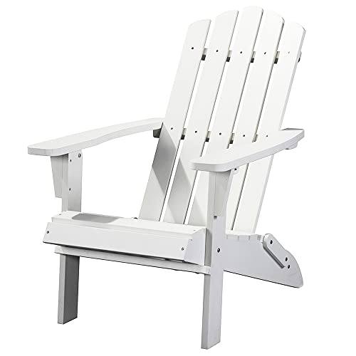 Folding Adirondack Chair, Premium Weather Resistant Poly Lumber, Outdoor Patio Furniture, Up to 300 lbs, Plastic Adirondack Chairs for Patio Garden Fire Pit (Classic, White)