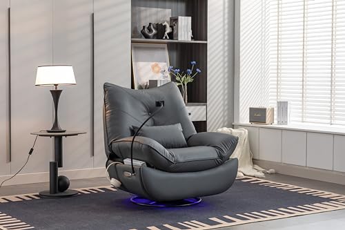 INMOZATA Power Rocker Reliner 270° Swivel Chair Faux Leather Nursery Recliner Rocking Chair for Living Room Dark Grey