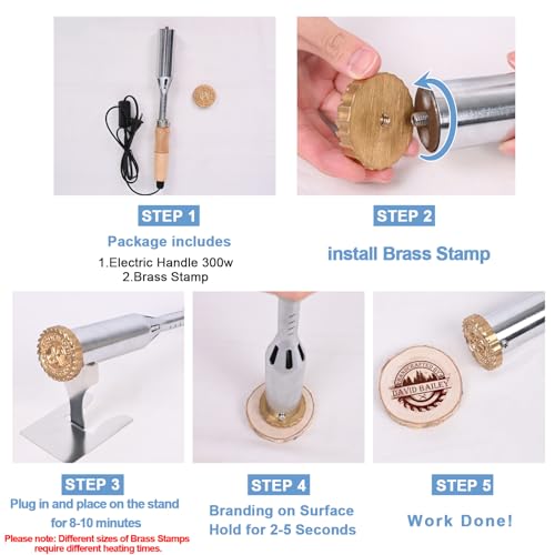 Custom Electric Branding Iron for Wood, Durable Personalized Logo Metal Branding Iron for Wood Burning Stamp Leather Meat, Handcrafted Design Weddings & Personalized Gifts(1 inch, 300w)