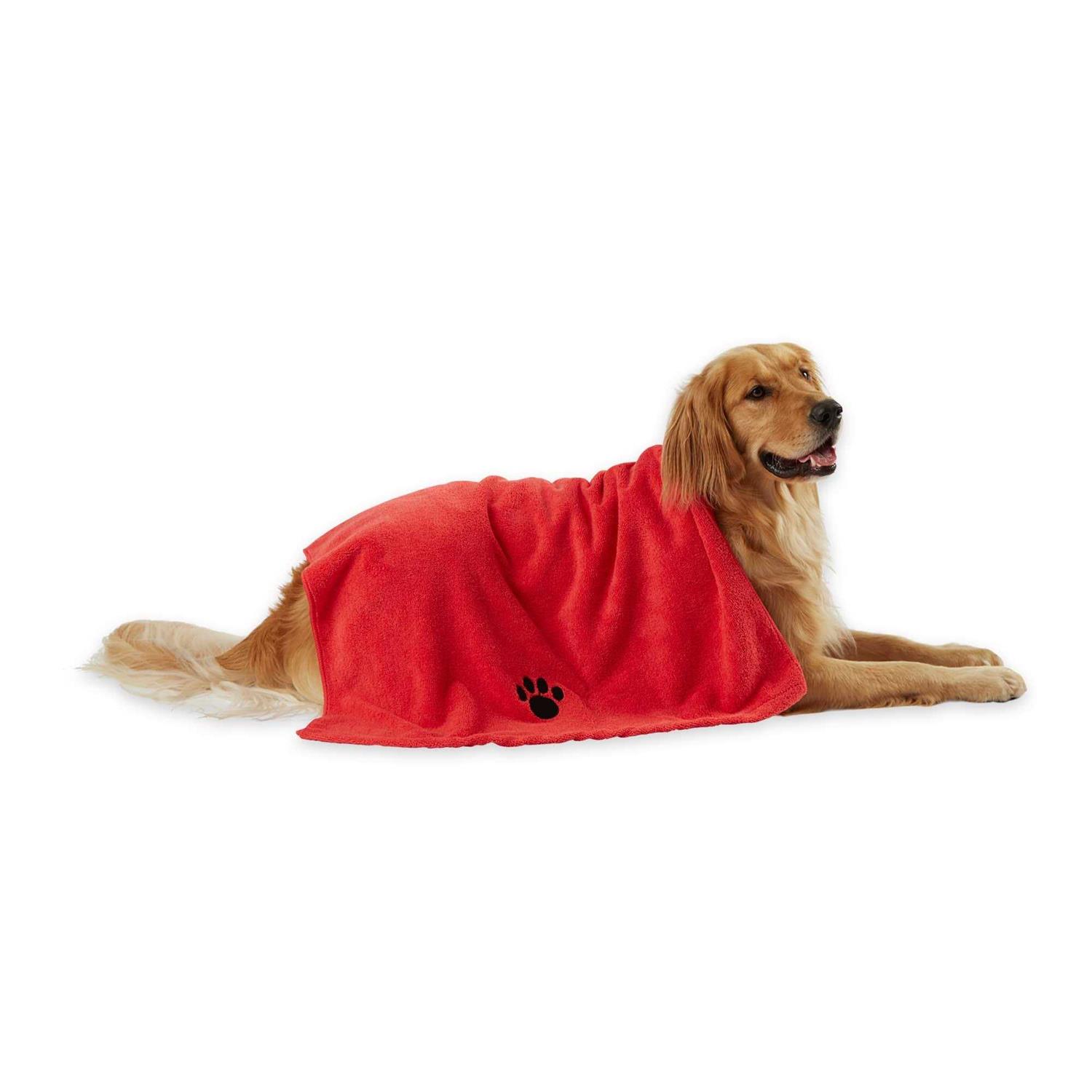 Bone Dry Red Embroidered Paw Pet Towel - Pet Supplies online store