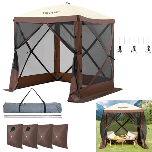 VEVOR Pop Up Gazebo Tent, Pop-Up Screen Tent 6 Sided Canopy Sun Shelter with 6 Removable Privacy Wind Cloths & Mesh Windows, 12x12FT Quick Set Screen Tent with Mosquito Netting, Army Green