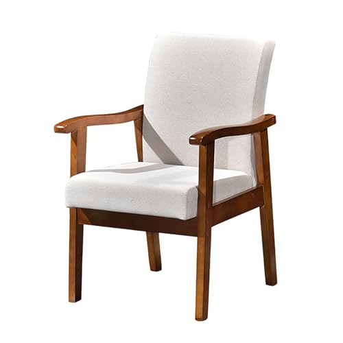 Dining Chair, Solid Wood Sofa Chair with Armrests, Chinese Style Home and Hotel Office Chair, Cotton and Linen Backrest Elderly Chair, Mahjong Chair (Color : B)