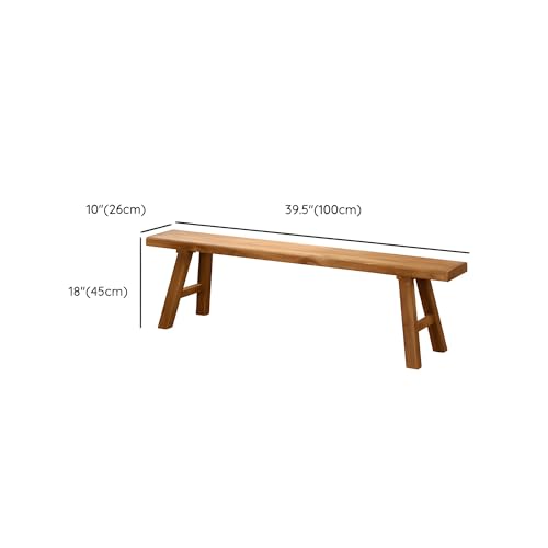 Natural Wood Asian Entryway Bench with Armless Design and Short Height, Farmhouse Wooden Indoor Kitchen Dining Bench, Solid Wood Shoe Bench Entryway Benches 55