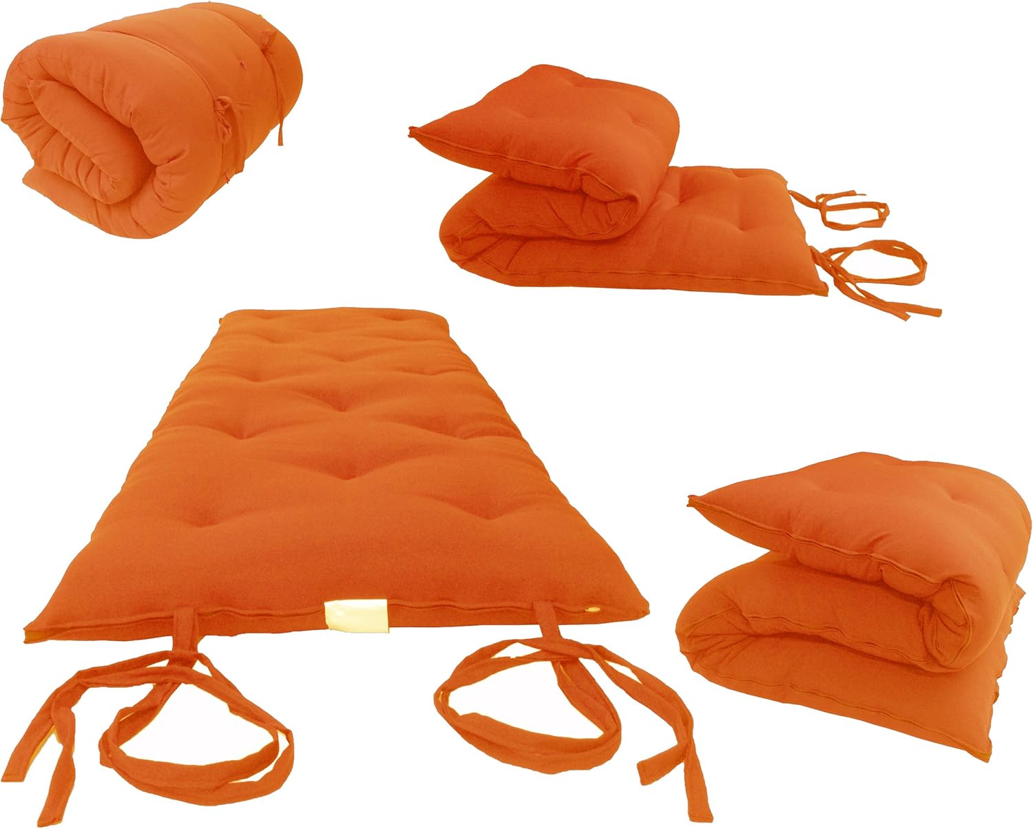 D&D Futon Furniture Traditional Japanese Floor Rolling Futon Mattress, Foldable Bed (Orange, 80 x 39 x 3 (in) Twin Size)