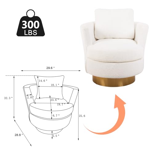 ODUWA Swivel Barrel Chairs,Modern Round Teddy Sherpa Arm Chair with Gold Stainless Steel Base,Upholstered Comfy 360 Degree Swivel Accent Chair for Living Room Bedroom Nursery