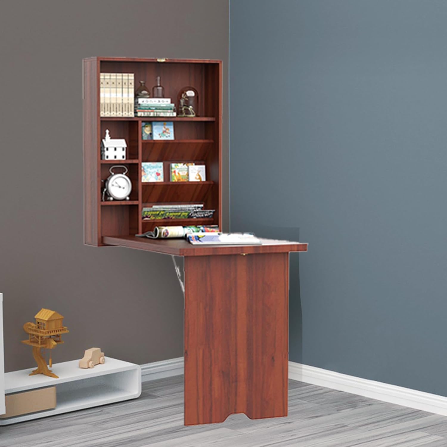 Wall Mounted Desk, Fold Out Convertible Floating, Multi-Function Murphy Desk for Home Office, Space Saving Computer/Hanging Desk, Table with Storage Area