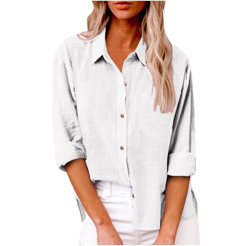 Womens Long Sleeve Button Up Shirts Plus Size Collered V Neck Linen Blouses Tops 2024 Fall Fashion Office Work Tshirt