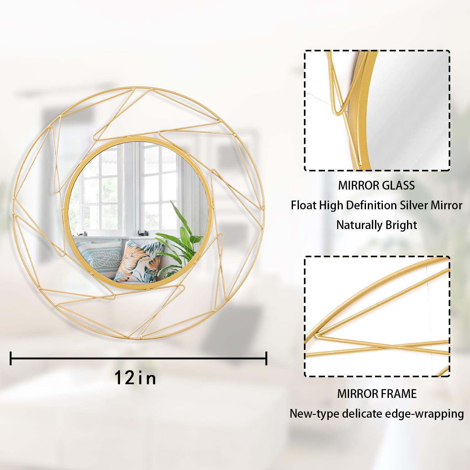 Circular Wall Art Mirror Round Mirror for Bathroom, Gold Accent Mirror Small Decor Circle for Wall Metal Frame Make up Mirror for Farmhouse Living Room, Bedroom, Dorm Decorative