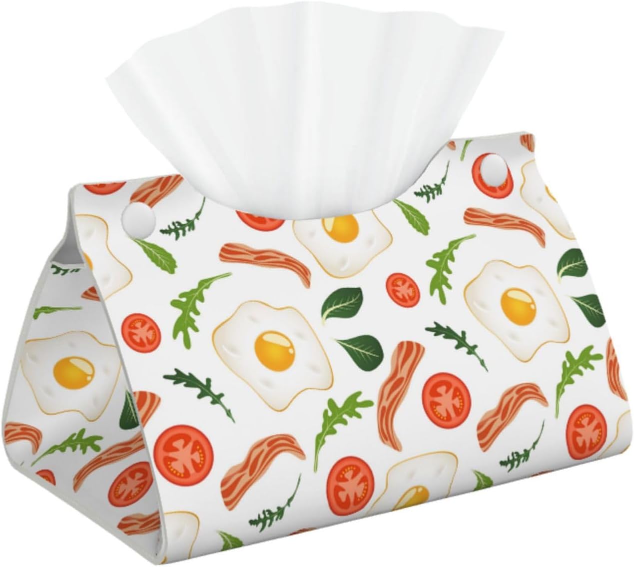 Leather Tissue Box Cover - Bacon Vegetable Hobo Eggs Long PVC Tissue Box Holder for Bedside Tables, Dining Desks, Tables, Modern Tissue Holder Cover for Bedroom, Office, Living Room Decor