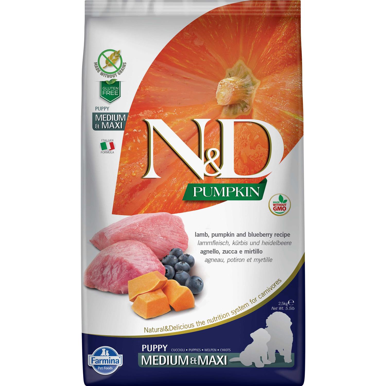 Farmina N&D Pumpkin Lamb & Blueberry Medium & Maxi Puppy Dog Dry Food - Pet Supplies online store
