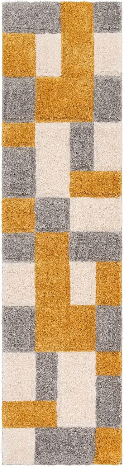 Well Woven San Francisco Escondido Yellow Modern Geometric 3D Textured Thick and Soft Shag 2'7