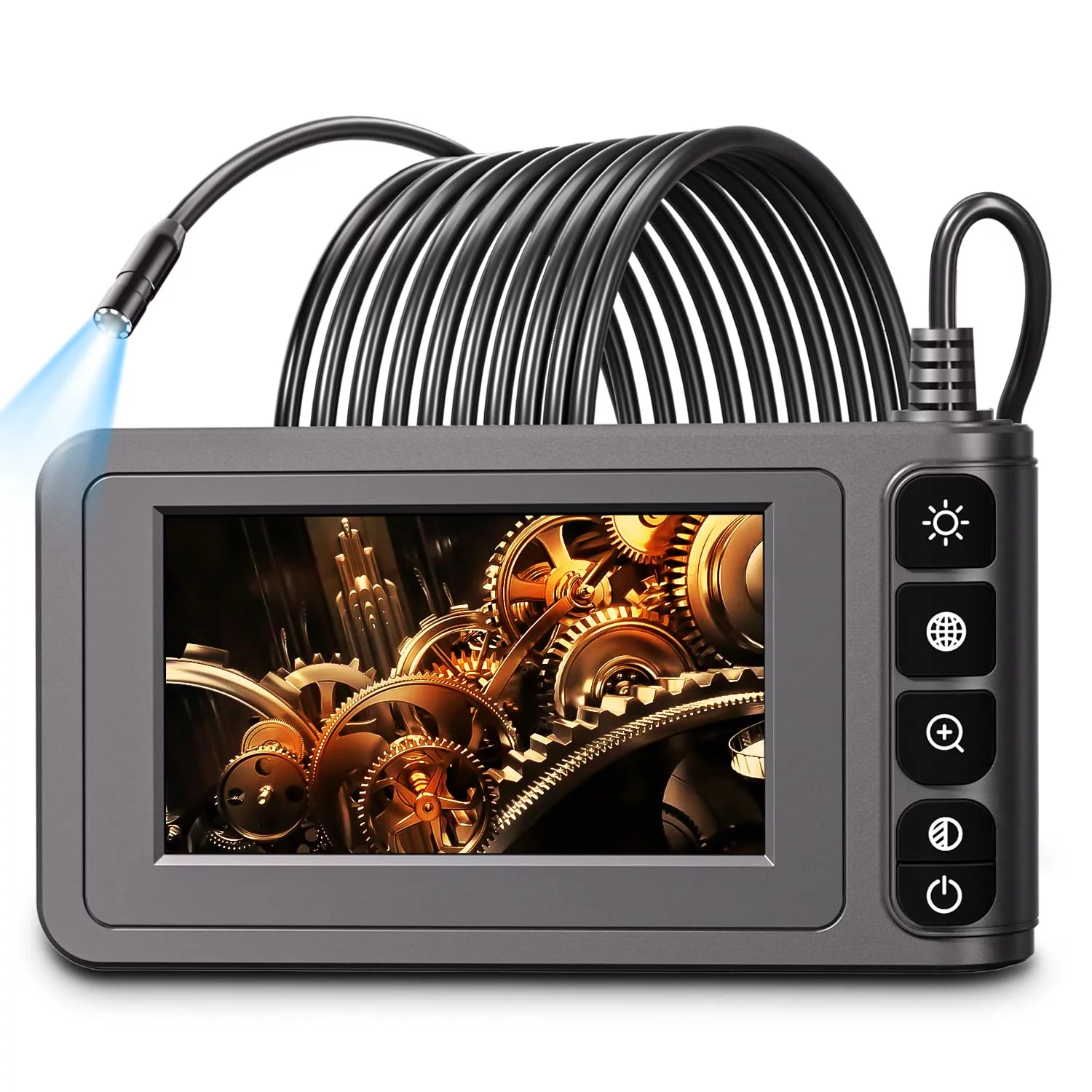 KMDES Industrial Endoscope Borescope Camera with Light, 4.3'' LCD Screen HD Digital Snake Camera Handheld Waterproof Sewer Inspection Camera with 8 LED Lights, 16.5FT Semi-Rigid Cable
