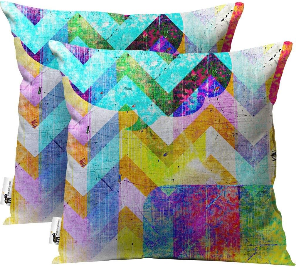 Unique Multicolor Art Outdoor Throw Pillow Modern Eclectic Patio Furniture Pillows - Set of 2 (18X18 Cover Only)