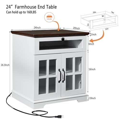 NONGSHIM Farmhouse End Table with Drawer, 24