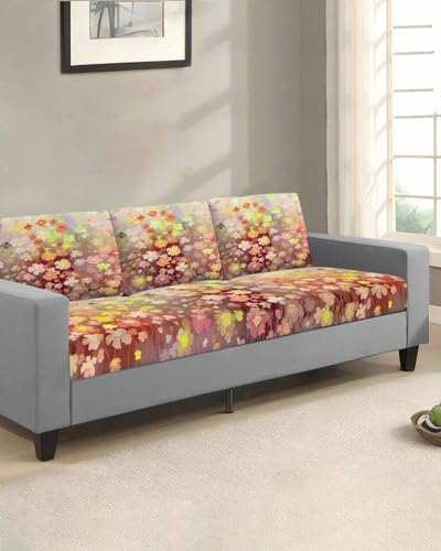 Daisy Floral Stretch Couch Sofa Cushion Covers,Sectional/Individual/L/T Shape Sofa Couch Slipcover Furniture Slip Cover with Elastic Bottom,Colorful Flower Blossom Paintings Watercolor M Size 1-PC