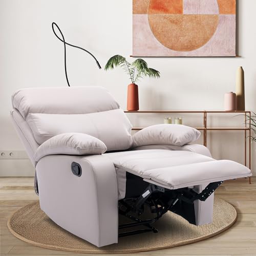 Manual Leather Recliner Chair, Small Recliner chair with Tech- leather, Lazy Boy Recliner Chair for Bedroom, Livingroom, RV, Beige