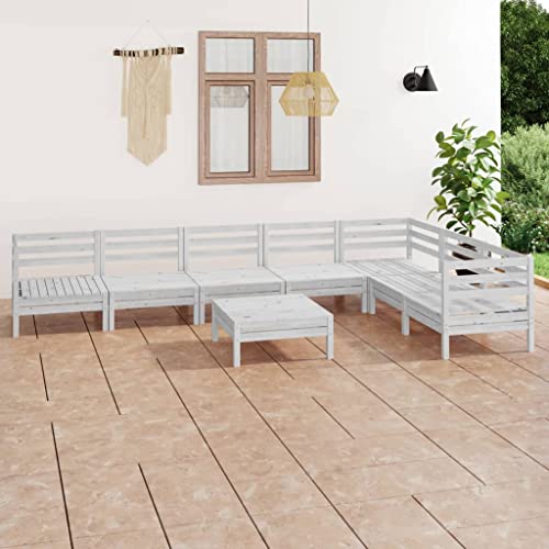 8 Piece Patio Lounge Set,Outdoor Patio Furniture Set All Weather Outdoor Sectional Sofas Wooden Conversation Set for Balcony,Garden and Lawn Solid Pinewood White
