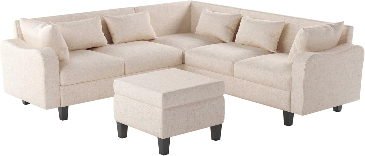 87-Inch Modern Sectional Sofa Set with Coffee Table & Storage Ottoman - Stylish 6-Seater Living Room Furniture for Comfort & Functionality, Perfect for Friends Gatherings & Cozy Afternoons
