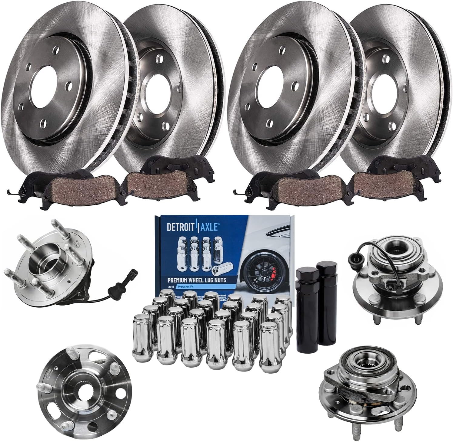 Detroit Axle - Wheel Bearing Hubs Brake Kit for 2010-2017 Equinox Terrain Chevy GMC, Wheel Bearing Hubs Brake Rotors Brake Pads Wheel Lug Nuts 2011 2012 2013 2014 2015 2016 Front Rear Replacement