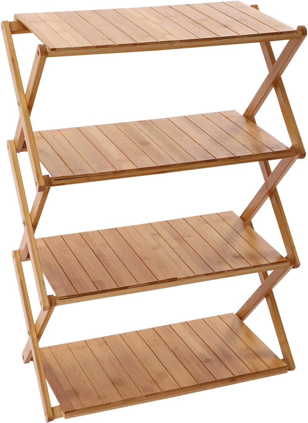 4-Tier Wooden Folding Outdoor Camping Table, Portable Bamboo Travel Camping Shelf, for Outdoor Indoor, Lightweight Storage Shelf for Patio, Garden, Backyard, Picnic, BBQ, Party