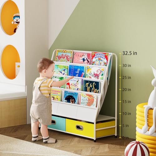 Coonoor Kids Bookshelf - 4 Tier Small Bookcase for Kids Room, Metal Nursery Book Shelf, Sling Book Shelf and Toy Storage for Children, Idea Gifts for Boys and Girls