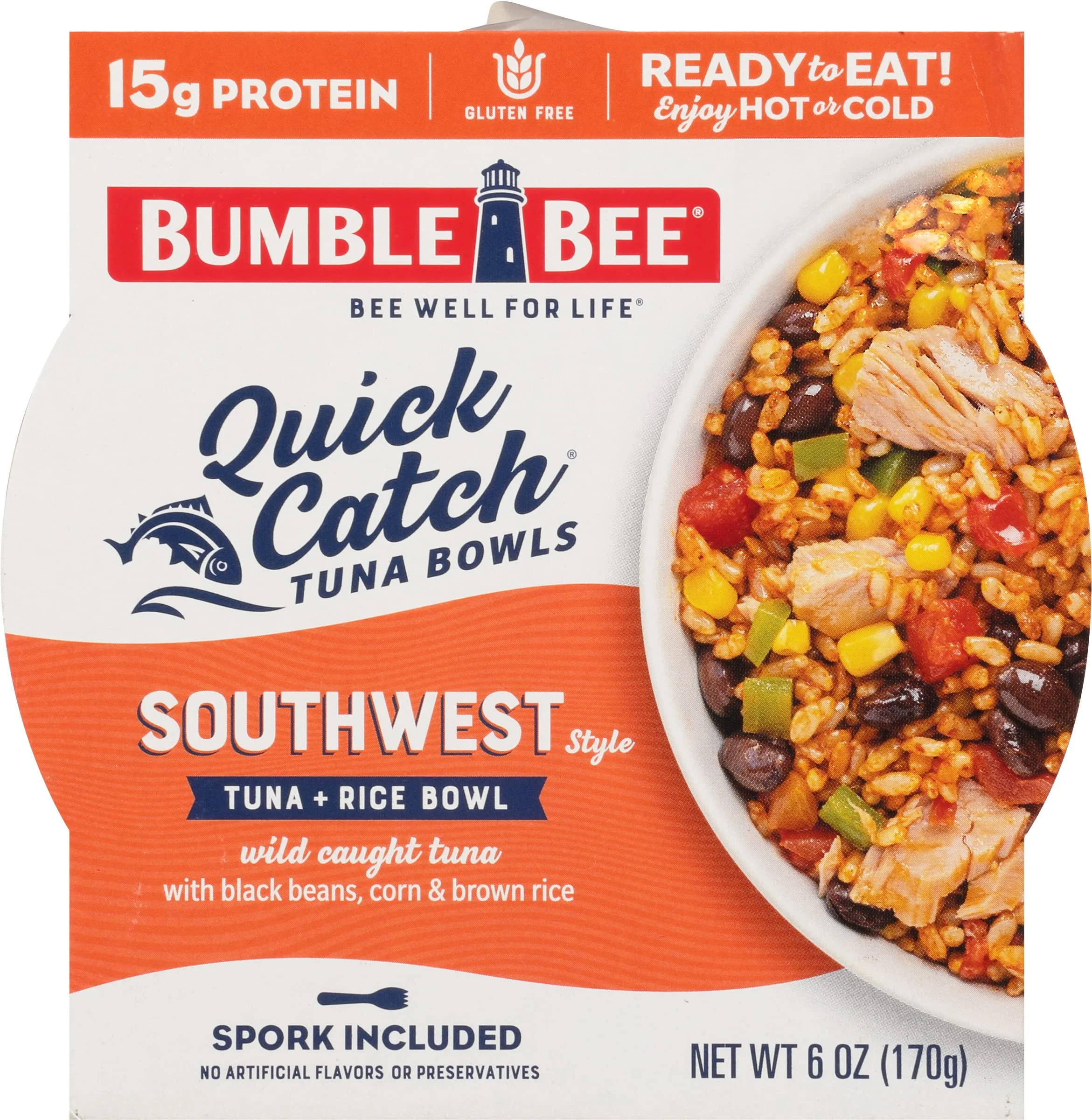 Bumble Bee Quick Catch Southwest Rice, Wild Caught Tuna And Rice Bowl, 6 Oz (Pack Of 6) - Ready To Enjoy, Spork Included - 15G Protein Per Serving - No Artificial Flavors - Good Source Of Fiber