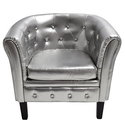 Tub Chair Silver Faux Leather,Indulge in Comfort and Elegance: Our Luxurious Tub Chair for Waiting Areas and Beyond Living Room Armchairs, Recliners & Sleeper Chairs
