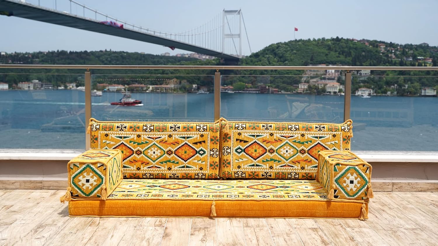 Yellow Colorful Arabic Sofa Set, Oriental Sofa, Corner Floor Sofa Seating Set, Floor Cushions, Living Room Sofa Couches, Modular Sectional Sofa (4'' Thickness Sofa)