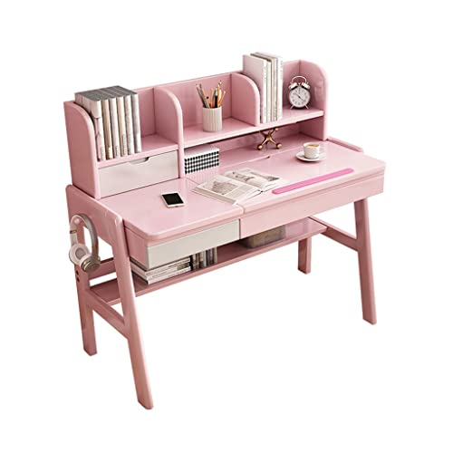 Computer Desk Home Office Desk Workstation Desk and Chair Adjustable Lift with Drawers and Double Shelf with Hooks and Shelves Desk for Bedroom (Color : A, Size : 120x60x75cm)