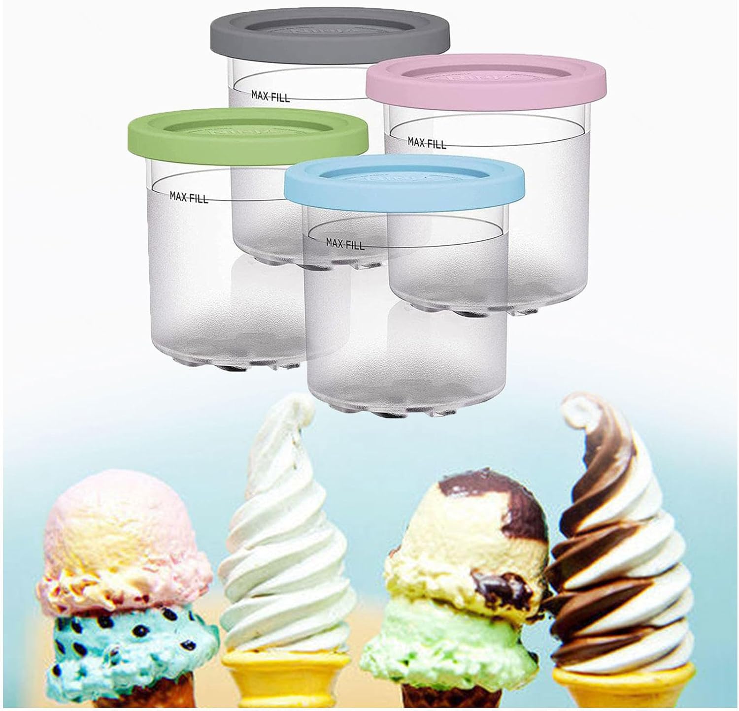 Creami Pints and Lids, for Ninja Ice Cream Maker Pints, Ice Cream Containers with Lids Bpa-Free,Dishwasher Safe Compatible NC301 NC300 NC299AMZ Series Ice Cream Maker