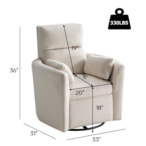 2 Pieces Swivel Accent Chair, High Back Round Arm Chair, Modern Soft Velvet Reading Chair with Two Side Pillows for Living Room, Bedroom, Gray