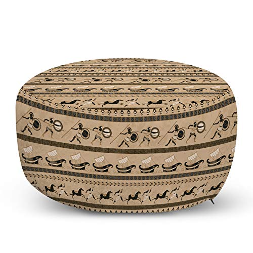 Ambesonne Moroccan Pouf Cover with Zipper, Vintage Tile Design with Oval Motifs Ottoman Mandala Ornamental, Soft Decorative Fabric Unstuffed Case, 30