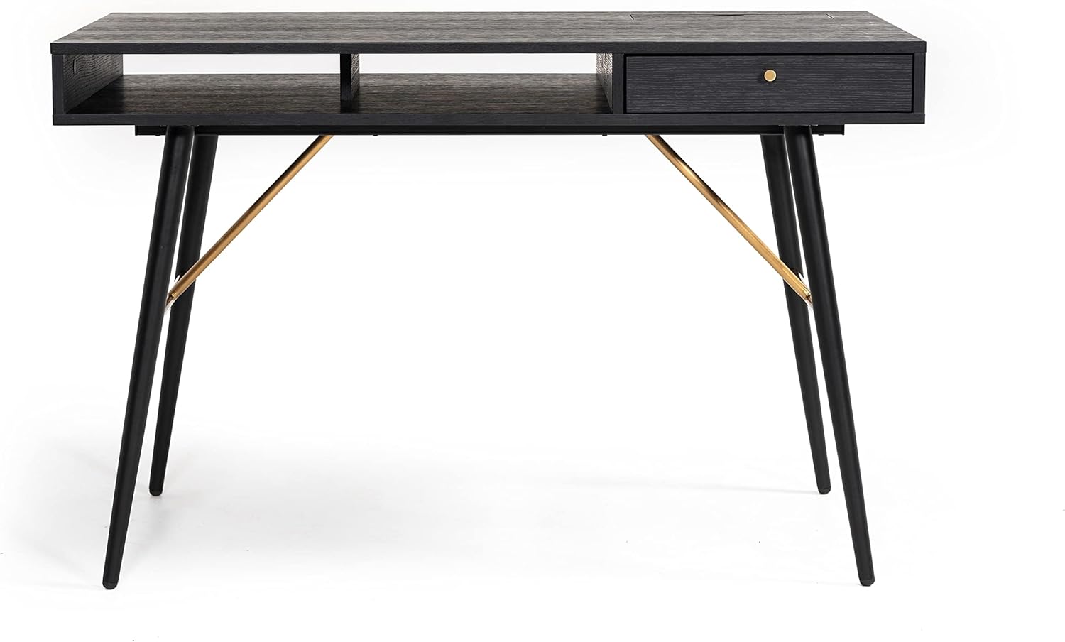 Overstock Modrest Billy Modern Black Oak & Gold Desk
