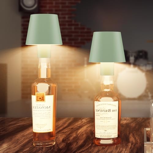 2 Pack LED Bottle Lamp 5500mAh Battery Portable Table Lamp Cordless IP54 Waterproof Green Wine Bottle Light for Restaurant Dining Bar (Green)