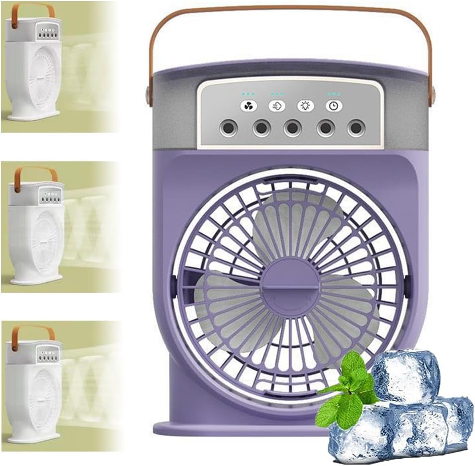 Ice Cube Fan Air Cooler, IceCube Fan, Airfrost Air Cooler Fan, Desk Air Conditioner Fan with 3 Wind Speeds, Portable Misting Fan, Aqua Freeze Cooling Fan, Polarlux Air Cooler(Purple,Plug in model)
