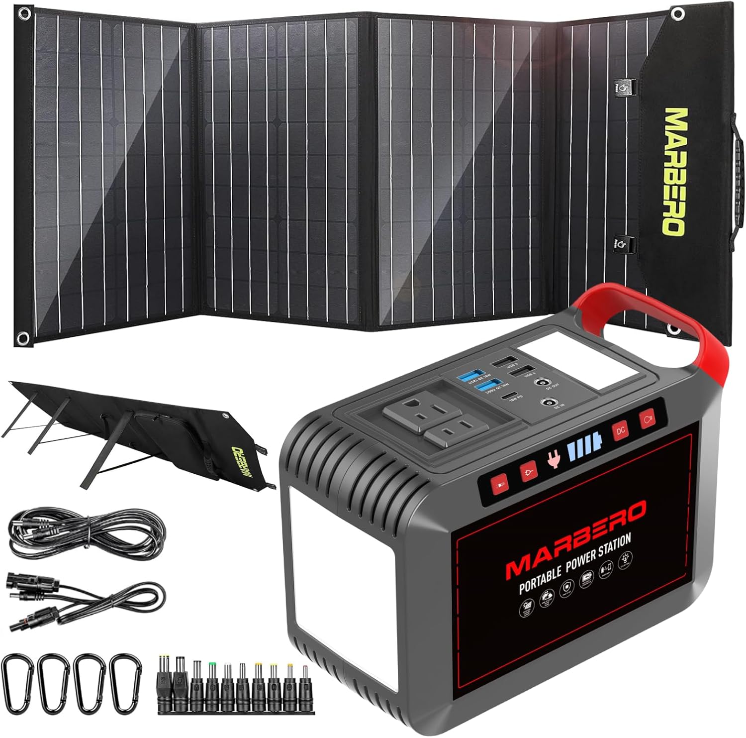MARBERO Solar Generator 375W Peak Portable Power Station with Solar Panel Included Camping Power Supply 237Wh with Foldable Solar Panel 100W for Outdoor RV Fishing Emergency