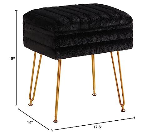 Soohow Vanity Chair Storage Vanity Stool Ottoman Foot Rest, Faux Fur Makeup Vanity Stool, Vanity Chair for Makeup Room, Foot Stool for Living Room, Bedroom, Storage Ottoman，Metal Legs