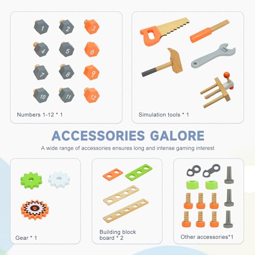 Kids Tool Bench, Wooden Workbench for Children Over 3 Years old, Realistic Construction Tools for Role-Playing and Developing Manipulative Skills (Toddler)